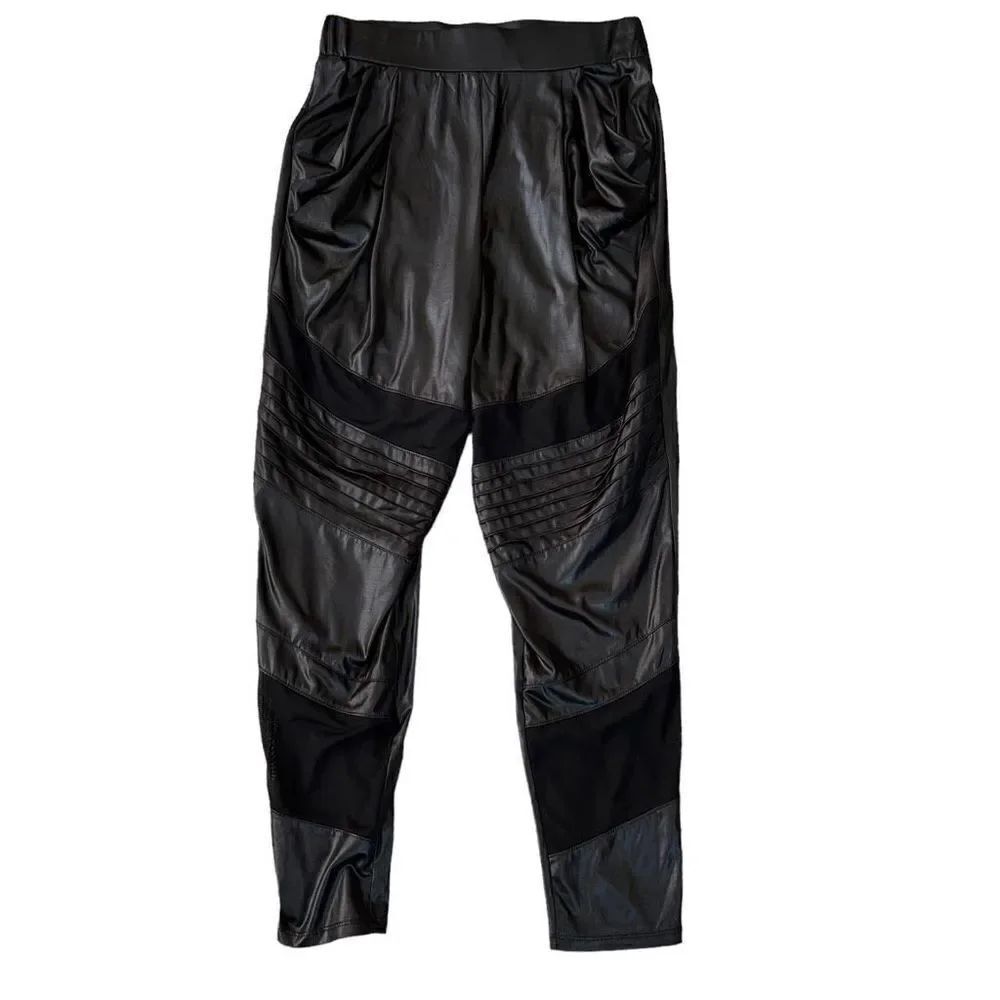 Rachel Zoe black coated moto skinny pants with mesh detail size 8